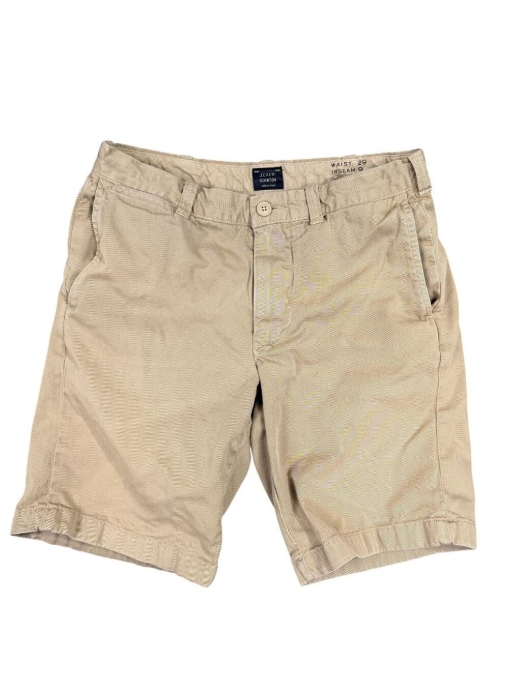 J.Crew Stanton Mens Khaki Shorts Size 29 Flat Front Zip Fly Back Pockets